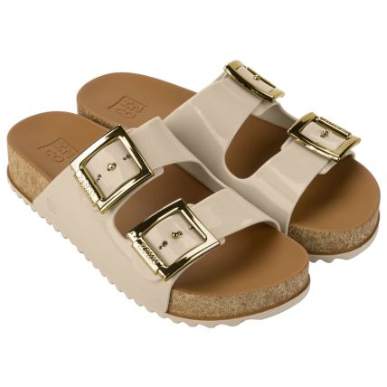 Chinelo Slide Feminino Zaxy Partner Iii - 18063 - Off White Medio/cortiça - Atacado