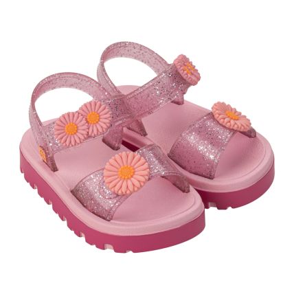 Sandalia Baby Feminina Zaxynina Flower - 18997 - Rosa Medio Glitter - Atacado
