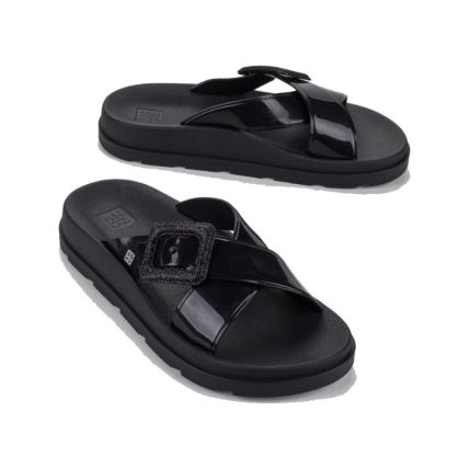 Chinelo Slide Feminino Zaxy Match - 19053 - Preto Glitter - Atacado