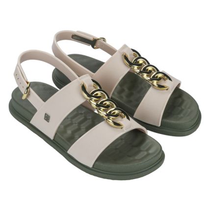 Sandalia Feminina Zaxy Glam - 19222 - Off White Medio/verde - Atacado