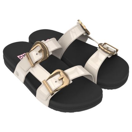 Chinelo Slide Feminino Zaxy Flash Ii - 19225 - Off White Claro/preto - Atacado