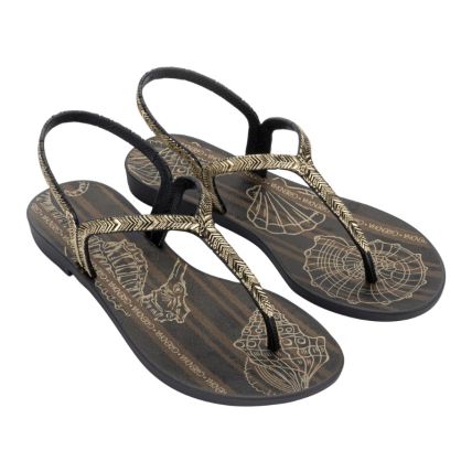 Sandalia Feminina Grendha Amor Em Flor - 19228 - Preto/ouro - Atacado