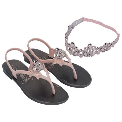 Sandalia Infantil Grendha Bela Encantada + Tiara - 19254 - Nude Claro Iriodin/preto - Atacado
