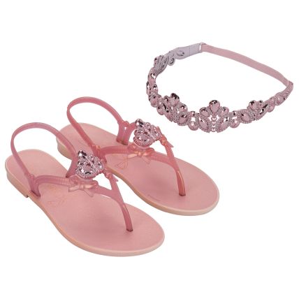 Sandalia Infantil Grendha Bela Encantada + Tiara - 19254 - Rosa Iriodin/rosa - Atacado