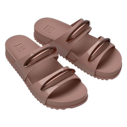 Chinelo Slide Feminino Zaxy Metal - 19272 - Nude Medio - Atacado