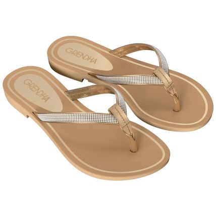 Rasteira Feminina Grendha Brilho - 19290 - Dourado/bege Mel - Atacado