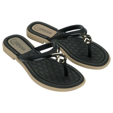 Rasteira Feminina Grendha Mais Conforto Enlaços - 19314 - Preto/bege - Atacado