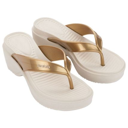 Tamanco Feminino Azaleia Val - 19322 - Dourado/off White - Atacado
