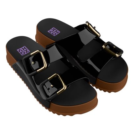 Chinelo Slide Feminino Zaxy Partner Soft - 19333 - Preto/marrom Cacau - Atacado