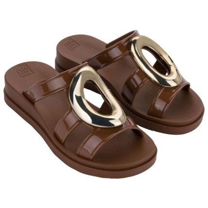 Chinelo Slide Feminino Zaxy Voice - 19346 - Marrom Cacau/champagne - Atacado