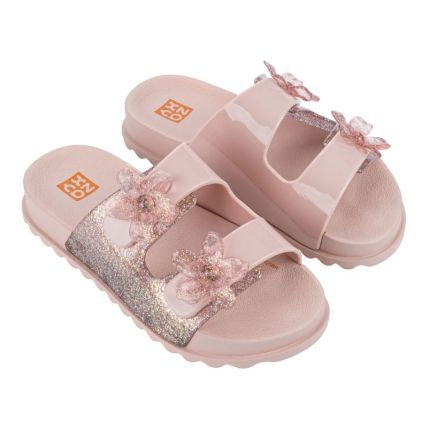 Chinelo Slide Infantil Zaxy Partner Flowers - 19387 - Nude Claro/glitter - Atacado