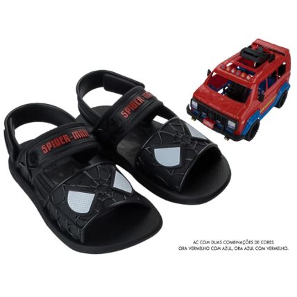 Sandalia Infantil Homem Aranha Com Furgao - 23222 - Preto/preto/vermelho - Atacado