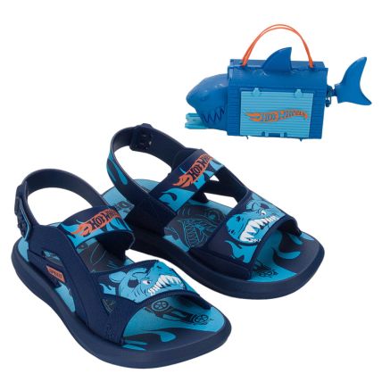 Sandalia Infantil Hot Wheels Shark Action - 23262 - Azul/azul/laranja - Atacado