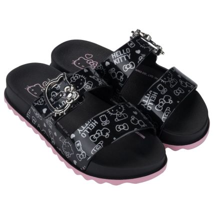 Chinelo Slide Infantil Hello Kitty Summer - 23280 - Preto/preto/prata - Atacado
