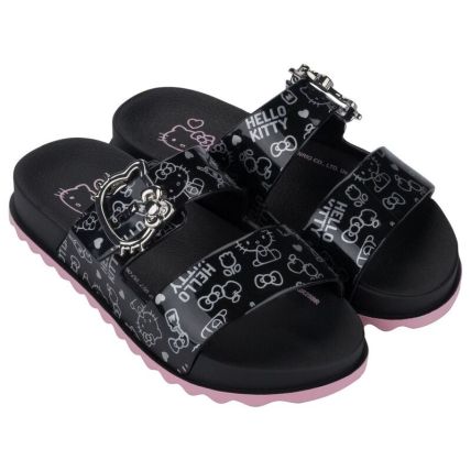 Chinelo Slide Infantil Hello Kitty Summer - 23280 - Preto/preto/prata - Atacado