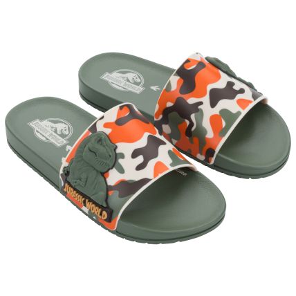 Chinelo Slide Infantil Jurassic Adeventure - 23389 - Verde/bege - Atacado