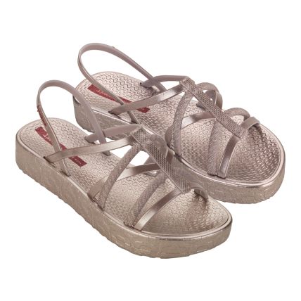 Sandalia Feminina Ipanema Diversa Mais Flatform - 27334 - Bege Metal/vermelho - Atacado