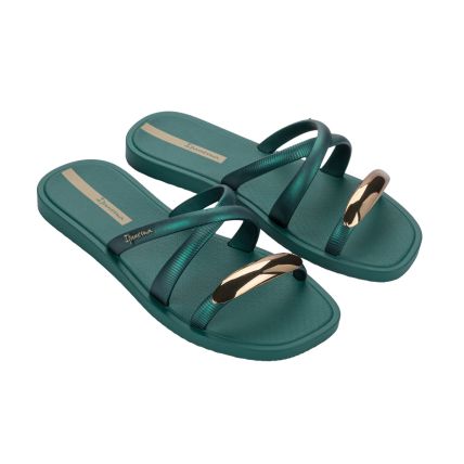 Chinelo Slide Feminino Ipanema Metal Chic - 27380 - Verde/bronze/bege - Atacado