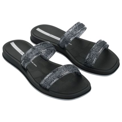 Chinelo Slide Feminino Ipanema Glow Trendy - 27421 - Preto/glitter/prata - Atacado