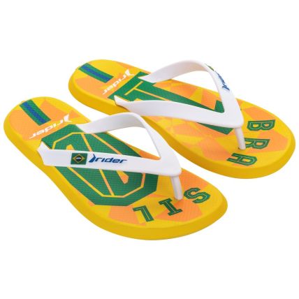 Chinelo Masculino Rider R1 Futebol - 12144 - Amarelo/branco Brasil - Atacado