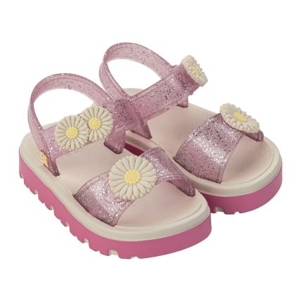 Sandalia Baby Feminina Zaxynina Flower - 18997 - Off White Claro Glitter - Atacado