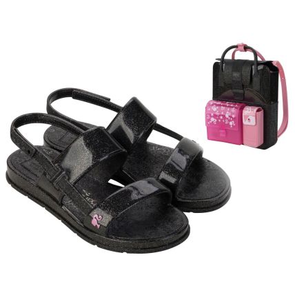 Sandalia Infantil Barbie Color Mochila - 23067 - Preto Glitter - Atacado