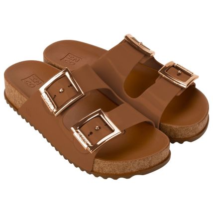Chinelo Slide Feminino Zaxy Partner Iii - 18063 - Marrom Cacau/cortiça - Atacado