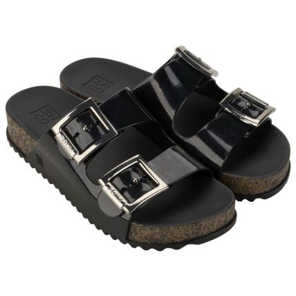 Chinelo Slide Feminino Zaxy Partner Iii - 18063 - Preto/cortiça - Atacado