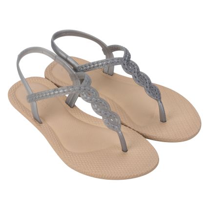 Sandalia Feminina Grendha Todo Dia Elegante - 18965 - Prata/bege Cupuaçu - Atacado