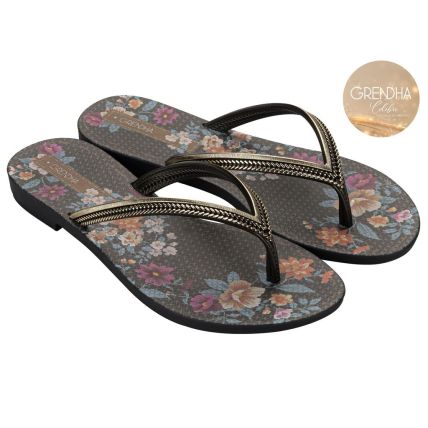 Rasteira Feminina Grendha Mais Açai Energia - 18060 - Preto/dourado/azul - Atacado