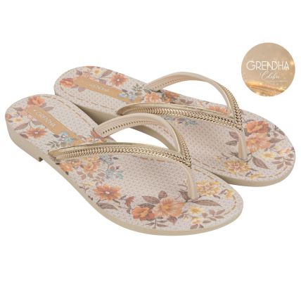 Rasteira Feminina Grendha Mais Açai Energia - 18060 - Off White/laranja - Atacado