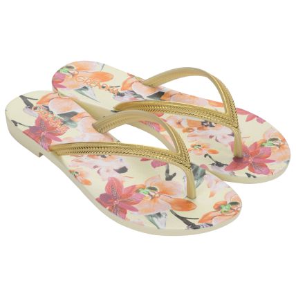 Chinelo Feminino Grendha Mais Acai Energia - 18060 - Bege Irodim Floral - Atacado