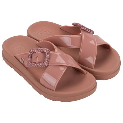 Chinelo Slide Infantil Zaxy Match - 19208 - Nude Medio/glitter - Atacado