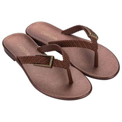 Rasteira Feminina Grendha Luz - 19247 - Marrom Cacau Metalizado - Atacado