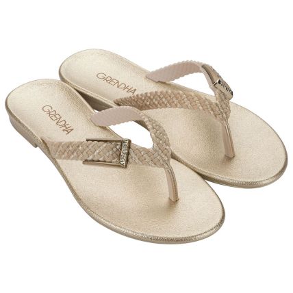 Rasteira Feminina Grendha Luz - 19247 - Metalizado Off White - Atacado