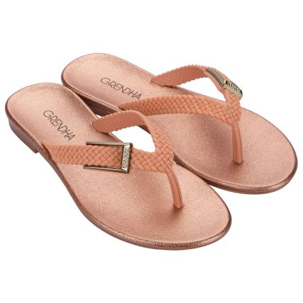 Rasteira Feminina Grendha Luz - 19247 - Bege Peonia Metal - Atacado