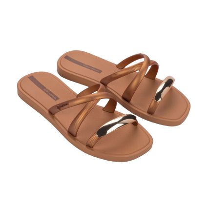 Chinelo Slide Feminino Ipanema Metal Chic - 27380 - Marrom/ouro - Atacado