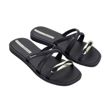 Chinelo Slide Feminino Ipanema Metal Chic - 27380 - Preto/ouro/bege - Atacado