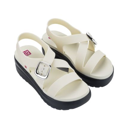 Sandalia Feminina Zaxy Flow Up - 19261 - Off White Claro/preto - Atacado