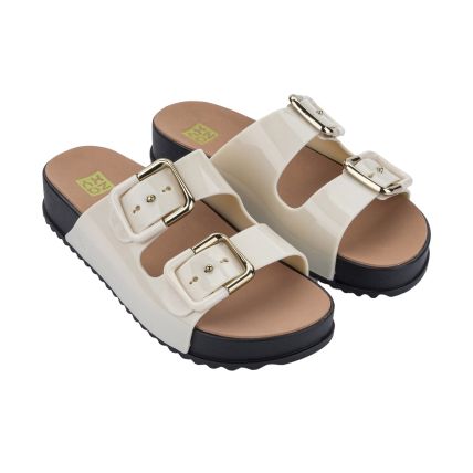 Chinelo Slide Feminino Zaxy Partner Soft - 19333 - Off White Claro/preto - Atacado