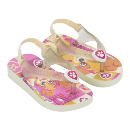 Chinelo Baby Ipanema Patrulha Canina Friends - 27296 - Bege/amarelo Glitter - Atacado