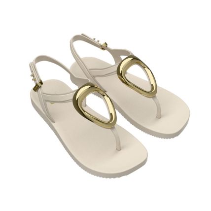 Sandalia Feminina Zaxy Fancy - 19283 - Off White Medio/ouro - Atacado
