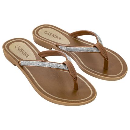 Rasteira Feminina Grendha Brilho - 19290 - Bege Castor - Atacado