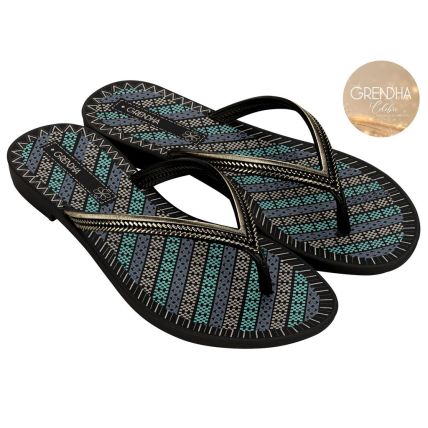 Rasteira Feminina Grendha Mais Acai Energia - 18060 - Preto/azul/bege - Atacado