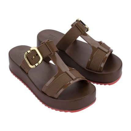 Chinelo Slide Feminino Zaxy New Up - 19280 - Marrom Cafe Medio - Atacado