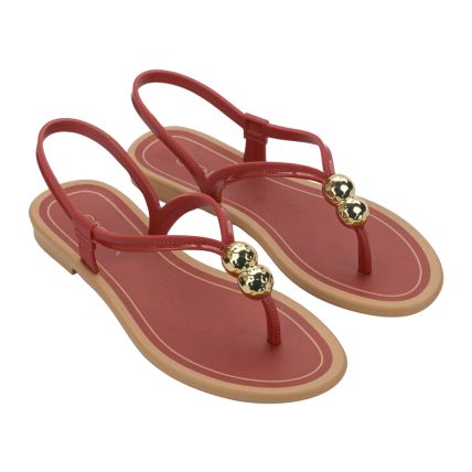 Sandalia Feminina Grendha Perolas - 19315 - Vermelho Oxidado/bege - Atacado