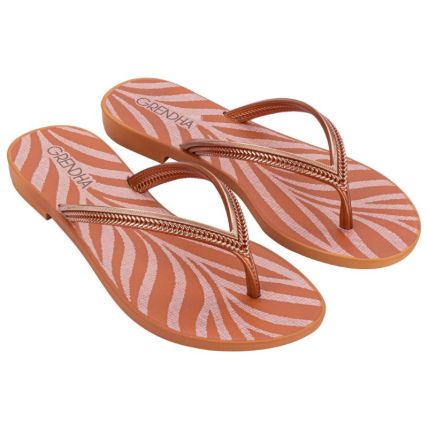 Rasteira Feminina Grendha Mais Acai Energia - 18060 - Ocre Metalizado Zebra - Atacado