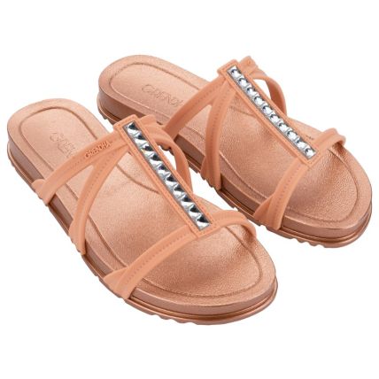 Rasteira Feminina Grendha Cristais - 19340 - Bege Peonia/rose - Atacado