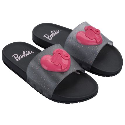 Chinelo Slide Infantil Barbie Mania - 23411 - Preto/glitter/rosa - Atacado