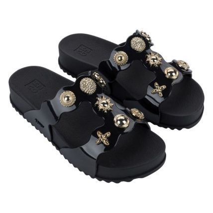 Chinelo Slide Feminino Zaxy Charms - 19429 - Preto/ouro - Atacado